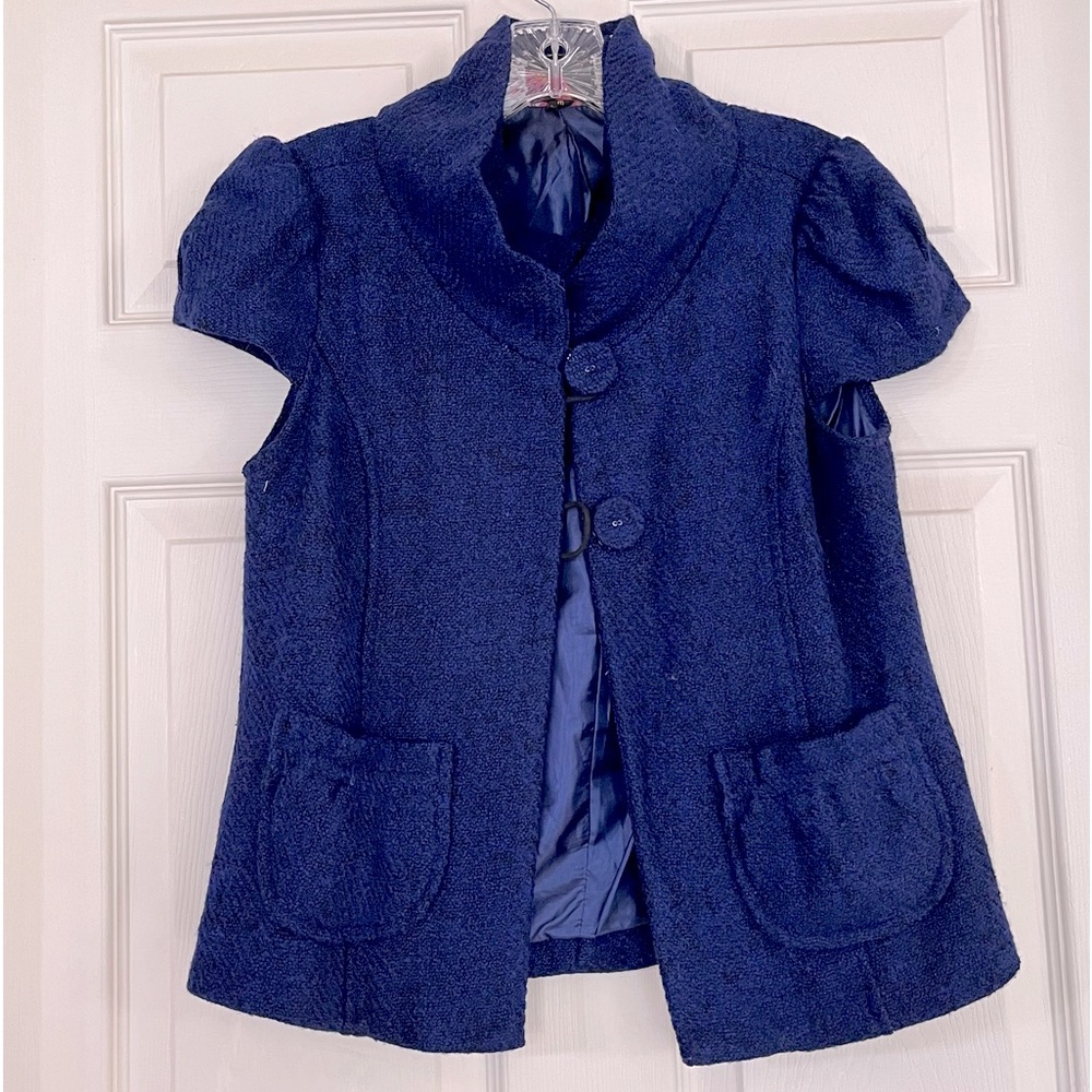 🌸3/$25 Forever 21 Wool Blend Short Sleeve Blue Blazer Jacket, Size M